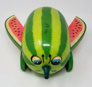 Vintage 1965 Wacky Melon Pull Toy By Cragstan Vanda Bug
