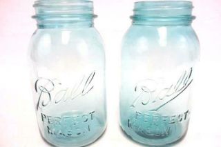 2 Vintage Blue Ball Perfect Mason Quart Jars 1910 - 1933
