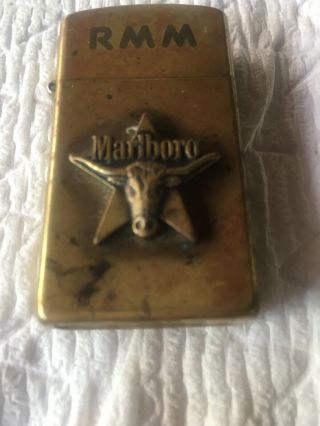 Vintage Zippo Brass Lighter Marlboro Symbol Star & Steer Inside Star