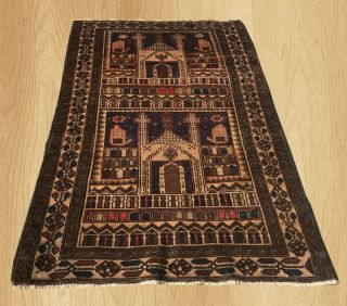 Authentic Hand Knotted Vintage Afghan Balouch Prayer Wool Area Rug 5 X 3 Ft