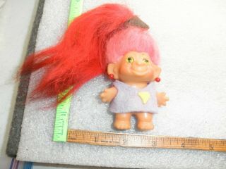 Vintage Scandia Dam Unmarked Troll Doll Red/pink Hair Green Eyes 3 Inches Tall