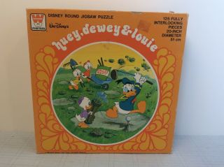 Vintage Whitman Disney Huey,  Dewey,  & Louie Donald Duck Round 125 Piece Puzzle