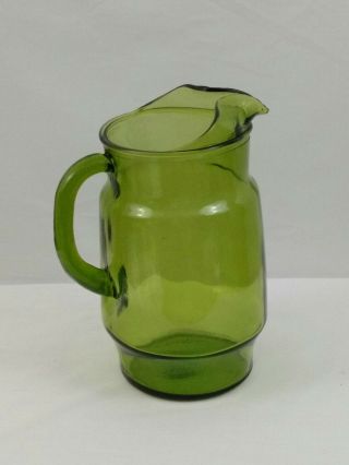 Vintage Glass Water Pitcher Juice Decanter Ice Lip Spout Big Jug Green