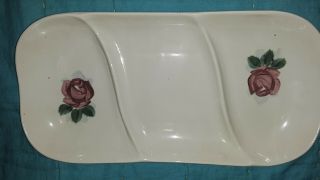 Vintage Red Wing Rose Hand Painted Divided Dish
