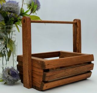 Wood Slat Basket W Handle Vintage Rustic Farmhouse Country Basket Decor Storage