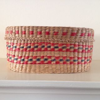 Vintage Hand Woven Sweet Grass Oval Basket With Lid