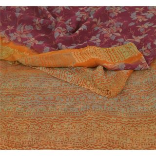 Sanskriti Vintage Purple Saree Pure Georgette Silk Printed Sari Soft Fabric