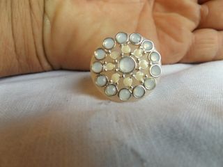 Vintage Gaudy Lucite White With Faux Moonstones & Enamel Large Chunky Size 8
