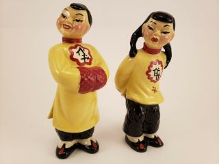 Vintage Ceramic Arts Studio Chinese Boy And Girl Asian Pair Couple 1940 
