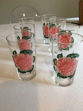 Vintage Libbey Pink Flower Glasses - Set Of 7