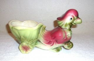 Vintage Ceramic Hull Pottery Usa Parrot Pulling Flower Cart Planter