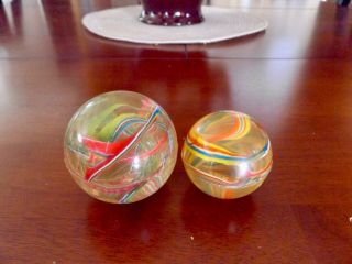 60s 70s Early Vintage Balls Swirl Colors Red White Blue Yellow Large /med