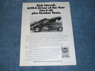 1970 Quaker State Motor Oil Vintage Ad Dick Harrell Fred Gibb Camaro Funny Car