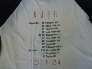 1984 RUSH Grace Under Pressure Tour VINTAGE T - shirt size mens XL 3/4 sleeves 3
