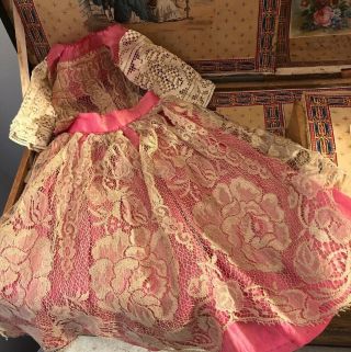 Antique Delicate Silk & Lace 1800’s Lady Doll Fashion