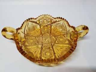 Large Vintage Amber Glass Double Handle Nappy Dish Flower/star/sawtooth - Bogo