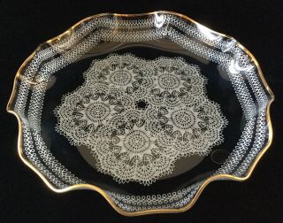 Vintage Handcrafted Crystal Lace & Gold Serving Bowl Crystal Clear,  German Made