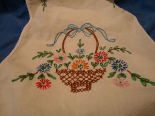 Vintage Retro Bib Apron With Embroidery Flowers Blue And White