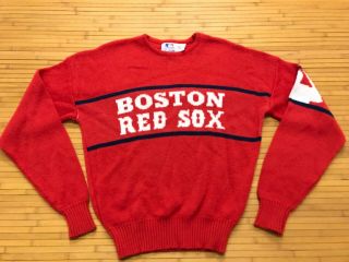 Mens Medium - Vtg 80s Mlb Boston Red Sox Baseball Cliff Engle Sweater Made Usa