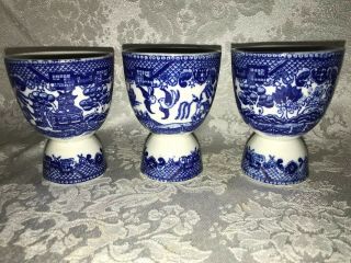 Three (3) Vintage Blue Willow Egg Cups Made In Japan
