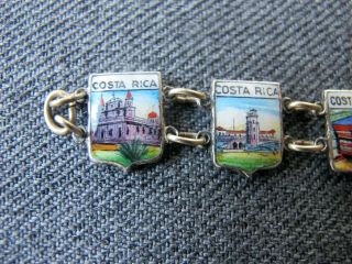 Vintage cute hand painted enamel silvered metal Costa Rica views shield bracelet 3