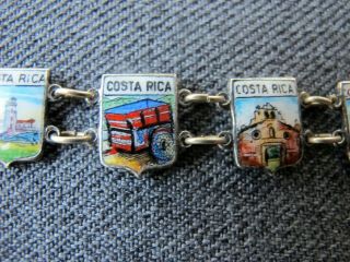 Vintage cute hand painted enamel silvered metal Costa Rica views shield bracelet 4