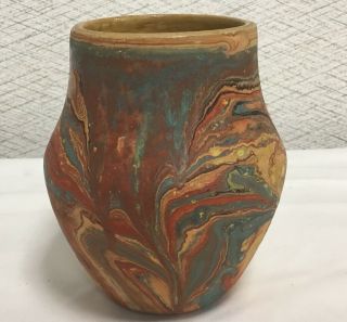 Vintage Stamped Nemadji Pottery Vase 124 Swirl Art Pottery Vase 4 7/8” Tall 2