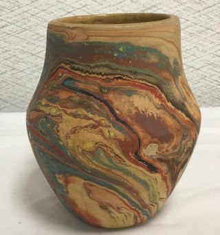 Vintage Stamped Nemadji Pottery Vase 124 Swirl Art Pottery Vase 4 7/8” Tall 3
