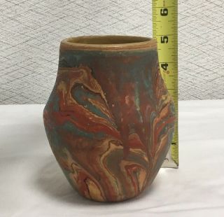 Vintage Stamped Nemadji Pottery Vase 124 Swirl Art Pottery Vase 4 7/8” Tall 8