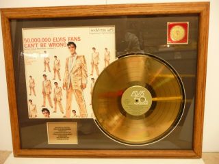 Vintage Elvis Presley Gold Plated Record Display Fans Can 