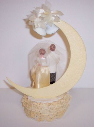 1950 ' s Vintage Bride & Groom Wedding Cake Topper Crescent Moon 2