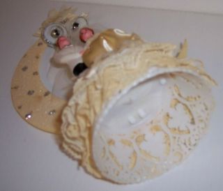 1950 ' s Vintage Bride & Groom Wedding Cake Topper Crescent Moon 3