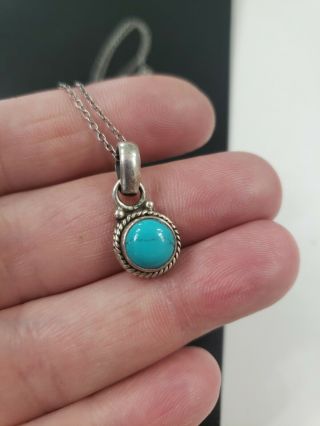 Vintage Sterling Silver 925 Chain Necklace 18.  75 " L Turquoise Pendant 0.  75 " T 3.  2g