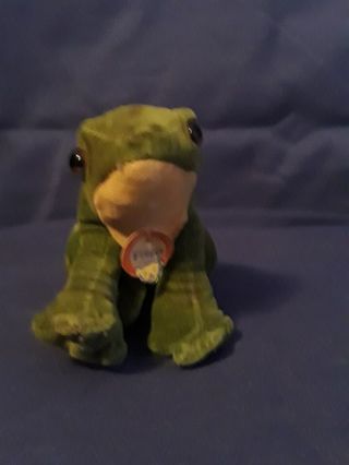 Vintage Steiff Froggy Has Name Tag And Silver Button.