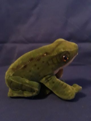 Vintage Steiff Froggy has name tag and silver button. 2