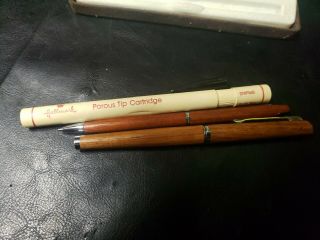 Rare Hallmark Ball Point Pen and Wet Ink Pen Set Wooden Redwood Vintage 1976 Kit 7