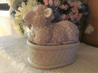 Adorable Rare Vintage Lamb Butter Dish With Lid