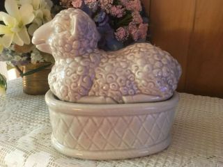 Adorable Rare Vintage Lamb Butter Dish with Lid 3