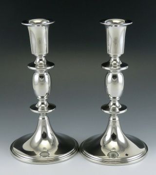 Pair Vintage Shreve Crump & Low Polished Pewter Candlestick Holders