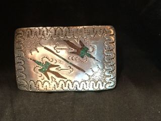 Vintage Sterling Silver Buckle With Turquoise And Coral Inlay
