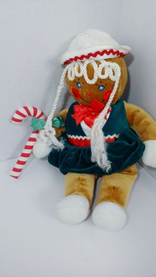 Target Christmas Plush Gingerbread Girl Doll Vintage 1990 Green Dress Heart Hat