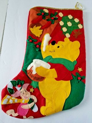 Disney Winnie The Pooh Christmas Stocking 3d Felt W Piglet Xlarge 1994 Vintage