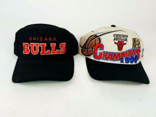 Vintage 1996 Chicago Bulls Nba Champions Hat Snap Back Adjustable Set Of 2 Caps