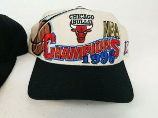 Vintage 1996 Chicago Bulls NBA Champions Hat Snap Back Adjustable Set of 2 Caps 2