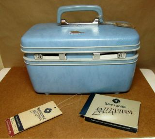 Vintage Samsonite Profile Beauty Case / Makeup Train Case,  With Key,  Gulf Blue