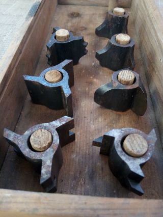 Vintage 7 Piece Routers For Table Band Saw Machine W/ Wooden Box