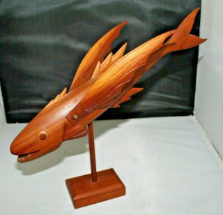 Vintage Hand Carved Wood Sculpture 0f Flying Fish,  Signed
