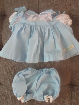 Vintage Cabbage Patch Kids Doll Clothes: Blue Shoulder Ties Dress With Bloomers