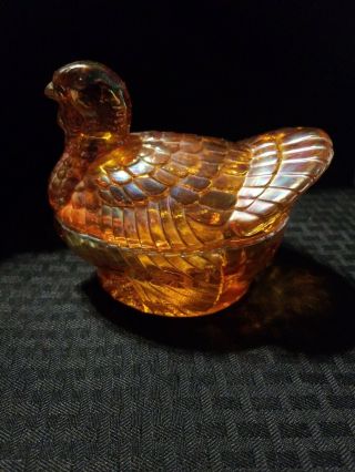 Imperial Glass Company Rubigold Turkey Nest Covered Animal Dish Vintage Basket