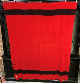 Vintage Hudson Bay Scarlet Red 4 Point Wool Blanket 84 " X 64 "